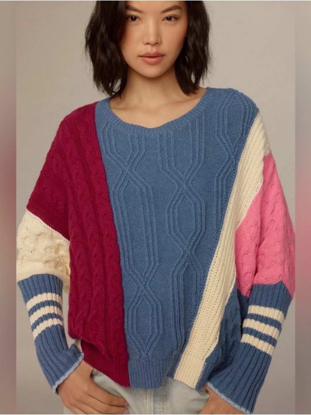 Maeve Colorblock Cable Sweater XS